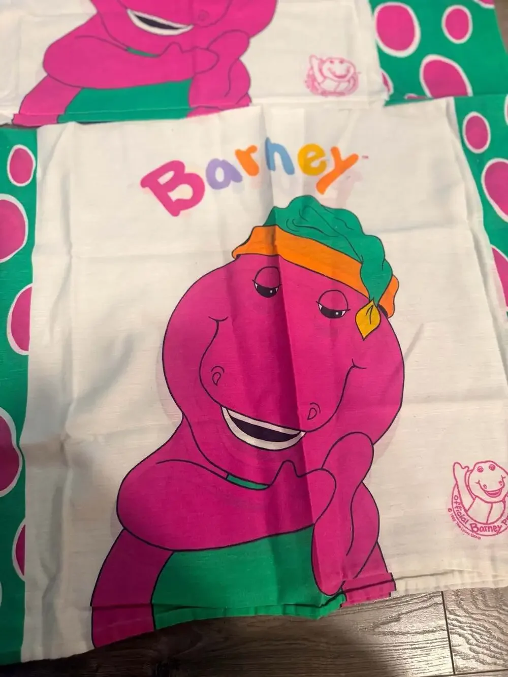 Vintage 1992 Barney The Dinosaur Pillowcases Set of 2 The Lyons Group